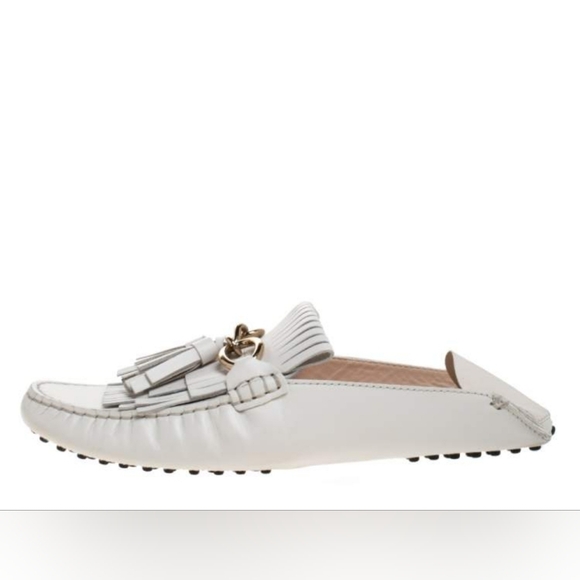 Tod's Italy Made 37 7 White Leather Tassel Driving Moccasins Flats Shoes - Picture 12 of 15